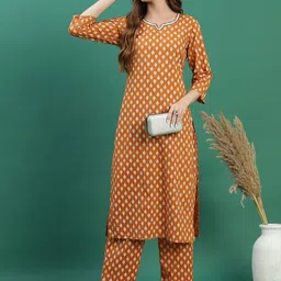 Sangria Mustard Yellow Ethnic Motifs Printed Sequined Pure Cotton Kurta With Palazzos image 1