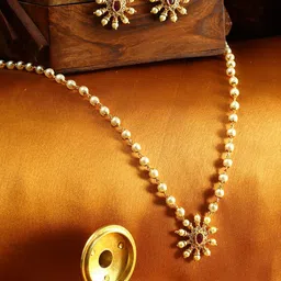 Adwitiya Collection Gold-Plated Stone Studded & Beaded Jewellery Set-image-59