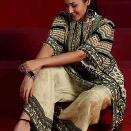 Libas Art Ethnic Motifs Printed Mandarin Collar Kimono Sleeves Kaftan Tunic With Palazzo image 5