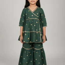 Biglilpeople Girls Ethnic Motifs Printed Tiered Pure Cotton Kurta with Sharara image 2