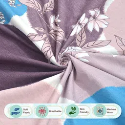 FABINALIV White & Purple Geometric 300 TC King Bedsheet with 2 Pillow Covers image 2