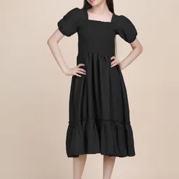 PTVIZE Puff Sleeve Fit & Flare Midi Dress-image-94