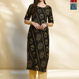 anouk rustic HERE&NOW Women Pack Of 3 Ethnic Motifs Printed Daily Straight Kurtas-picture-40