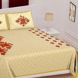 KD PRINTS Yellow Printed Cotton Flat 180TC Double Queen Bedsheet Set 0.76m-image-34