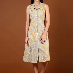 LIMEROAD Floral Printed Shirt Collar Neck Ethnic Dress-picture-12