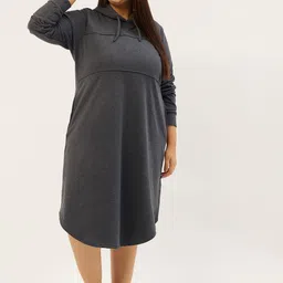 theRebelinme Women Plus Size Hooded A-Line Midi Dress image 5