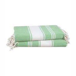 LANE LINEN 2-Pcs Green & White Striped Pure Cotton BeachTowels-image-34