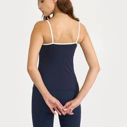 Hunnit Women Round Neck Stretchable Inbuilt Spaghetti Top with Padded Cups for Workout image 3