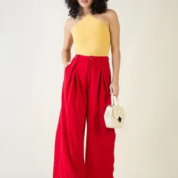 aayu Women Relaxed Flared High-Rise Wrinkle Free Trousers image 5