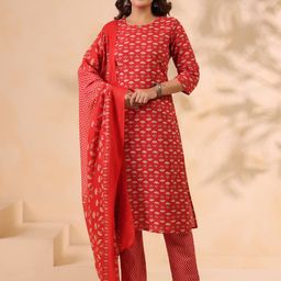 Anouk Rustic Women Floral Printed Round Neck Pure Cotton Kurta with Trousers & Dupatta-picture-22