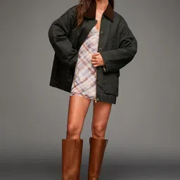 Bershka Women Geometric Longline Quilted Jacket-picture-29