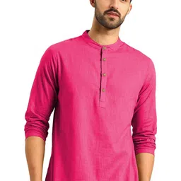 APEKTRA Mandarin Collar Roll-Up Sleeves Straight Short Kurta-image-32