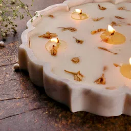 Mandy & Co White & Gold-Toned Marble Urli Jar Candle image 2