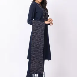 KEIKO Ethnic Motifs Printed Mandarin Collar Straight Kurta with Trousers & Dupatta image 3