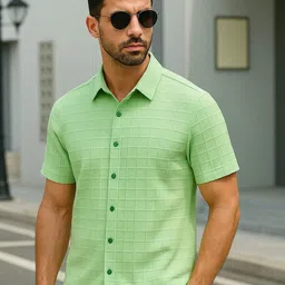 Metronaut Men Classic Fit Textured Spread Collar Casual Shirt-image-3