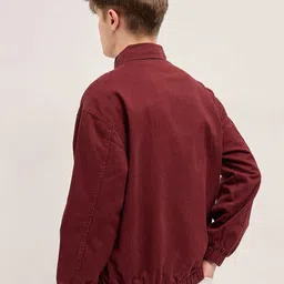 THE BEAR HOUSE Men Spread Collar Solid Cotton Casual Bomber Jacket image 2