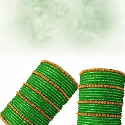 Qufrozy Set Of 2 Green Glass Artificial Stones & Beads Bangle image 3