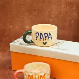 WEAVING HOMES White & Orange 2 Pieces Printed Ceramic Glossy Mugs-180 ml Each image 4