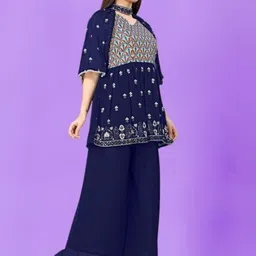 PARROT CREATION Floral Embroidered Georgette Anarkali Kurti With Sharara image 2