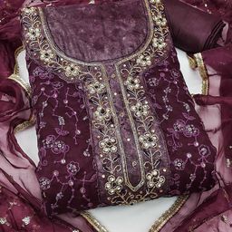 SHADOW & SAINING Embroidered Organza Semi-Stitched Dress Material-picture-30