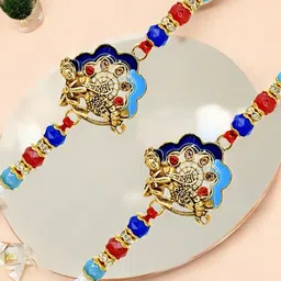 MEIRA JEWELLERY Set Of 2 Krishna's Form: Brother's Thread Rakhis With Roli Chawal image 3