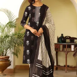 KALINI Ethnic Motifs Printed Straight Kurta With Trousers & Dupatta-picture-16