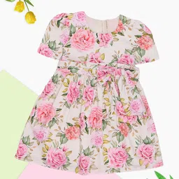 Pantaloons Junior Girls Floral Printed Tie-Ups Fit & Flare Knee Length Dress-image-61