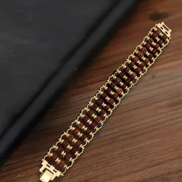 SOLIBELLE Men Wood Antique Gold-Plated Link Bracelet image 3