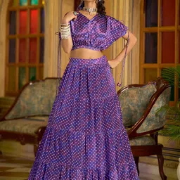 PURVAJA Printed Lehenga & Unstitched Blouse image 4