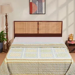 Fabindia Ambara Teal & Yellow Ethnic Motifs Printed Mild Winter 553 GSM Cotton Quilt-picture-36