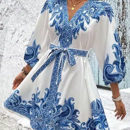 JC Mode Women Ethnic Motifs Printed V-Neck Fit & Flare Mini Dress-picture-23