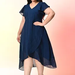 PrettyPlus by Desinoor.com Women Plus Size Georgette Fit and Flare Midi Dress image 2