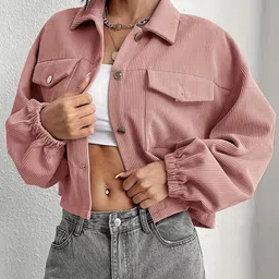 Mast & Harbour Women Self Design Single-Breasted Spread Collar Crop Overcoat-picture-14