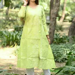 CHIKIRPOLO Women Ethnic Motifs Embroidered Pure Cotton Chikankari Angrakha A-Line Kurti-picture-11