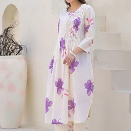 Indo Era Floral Printed Round Neck Pure Cotton Tunic With Palazzo image 3