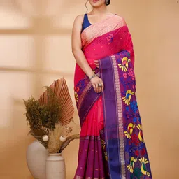 DipDiya Ethnic Motifs Embroidered Pure Cotton Taant Saree image 1