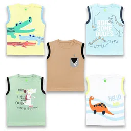 YUV Kids Pack Of 5 Graphic Printed Round Neck Cotton T-shirts-picture-29