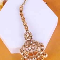 SALONI FASHION JEWELLERY Gold-Plated Crystals Studded Maang Tikka Head Jewellery-picture-38