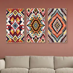 nestroots White & Red 3 Pieces Vibrant Tribal Pattern Canvas Painting Wall Art-picture-19
