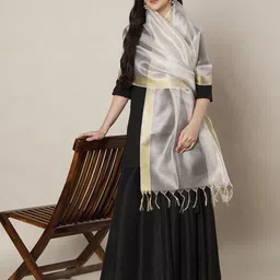 MUFFLY Striped Cotton Silk Dupatta image 5