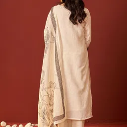 Indo Era Women Floral Printed Regular Thread Work Linen Kurta with Trousers & With Dupatta image 2