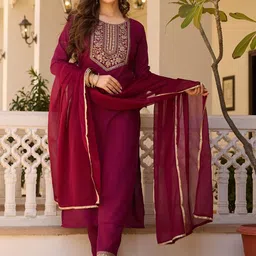 VS MALL Women Ethnic Motifs Embroidered Regular Thread Work Kurta with Trousers & With Dupatta-picture-24