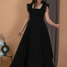 KALINI Flutter Sleeve Ruffled Georgette A-Line Maxi Dress image 4