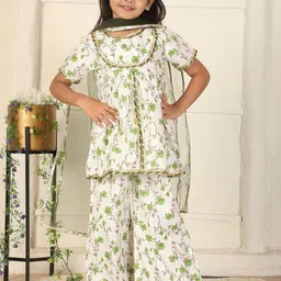 Cutiekins Girls Floral Printed Empire Gotta Patti Kurti with Palazzo & Dupatta-picture-56