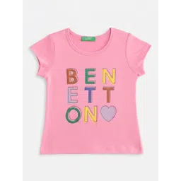 United Colors of Benetton Girls Brand Logo Printed Pure Cotton T-Shirt-picture-29