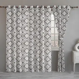 ANA Grey & White 3 Pieces Floral Printed Room Darkening Cotton Door Curtains-image-71