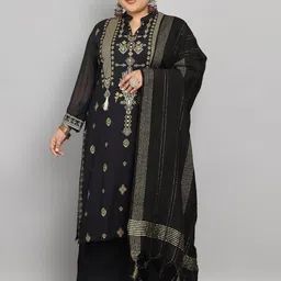 Tulsattva Geometric Embroidered Mandarin Collar Mirror Work Kurta With Palazzo & Dupatta-image-10