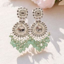 MEIRA JEWELLERY Silver-Plated Artificial Stones Studded & Beaded Teardrop Drop Earrings-picture-12