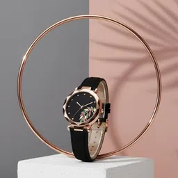 Moover Women Printed Dial & Leather Bracelet Style Straps Analogue Automatic Watch LEAFdial-BLK-J1-picture-11