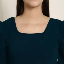 Tromko Women Black Color Square Neck Puff Sleeve Peplum Top image 4